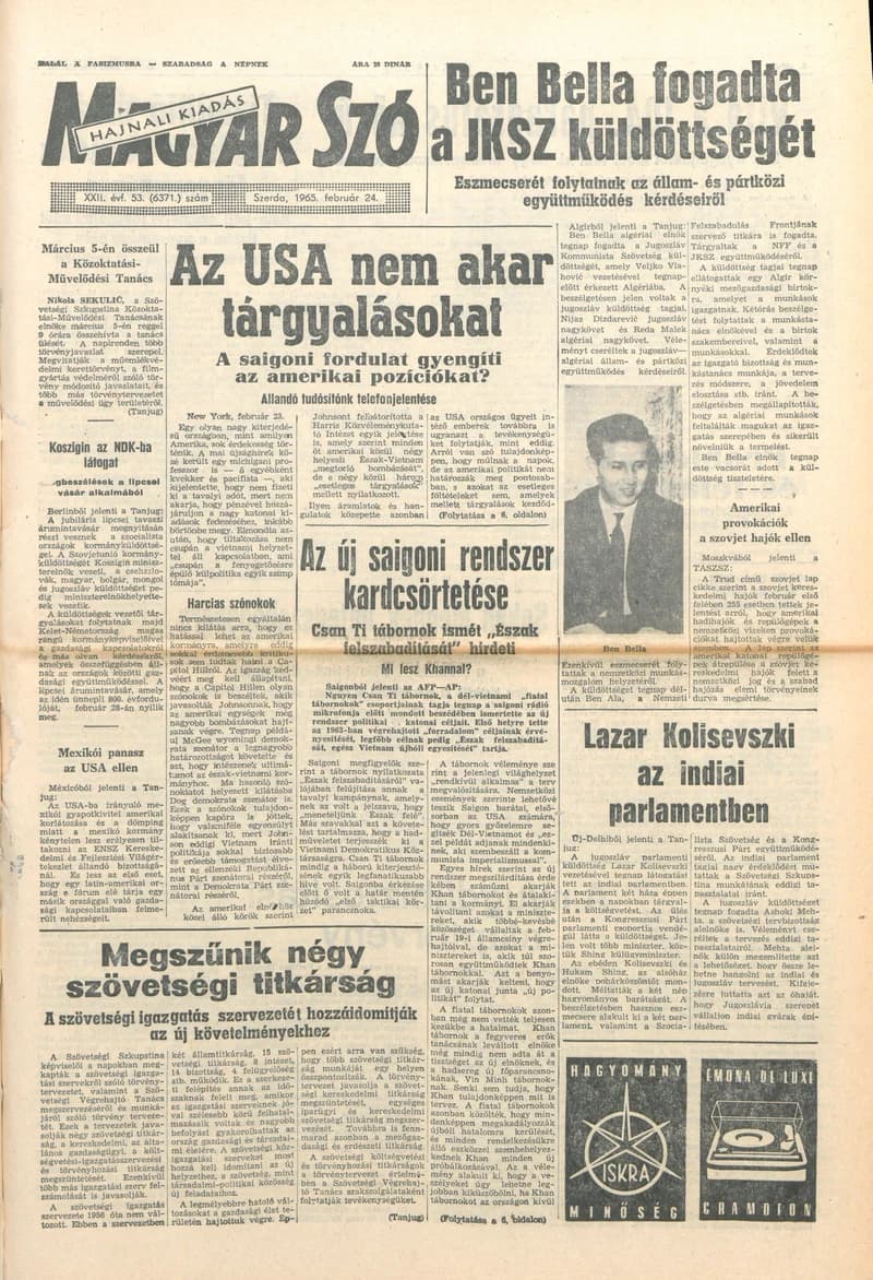 Magyar Szó, 22. évf. 1965. február 24. 53. sz. 1–16. oldal
