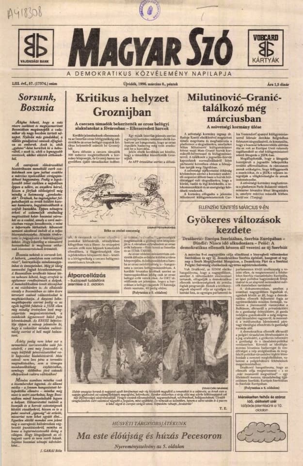 Magyar Szó, 53. évf. 1996. március 8. 57. sz. 1–16. oldal