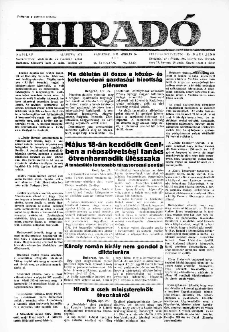 Híradó, 60. évf. 1931. április 26. 96. sz.