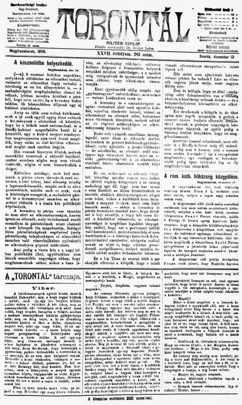 Torontál, 27. évf. 1898. december 13. 283. sz.