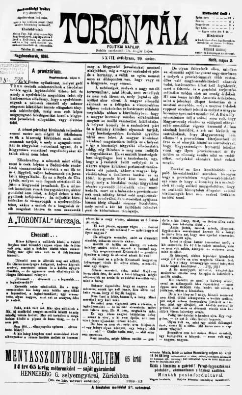 Torontál, 27. évf. 1898. május 2. 99. sz.