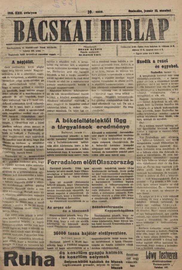 Bácskai Hirlap, 22. évf. 1918. január 12. 10. sz.