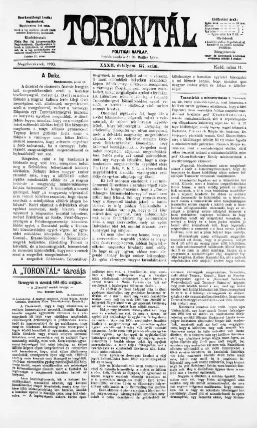 Torontál, 32. évf. 1903. július 14. 157. sz.