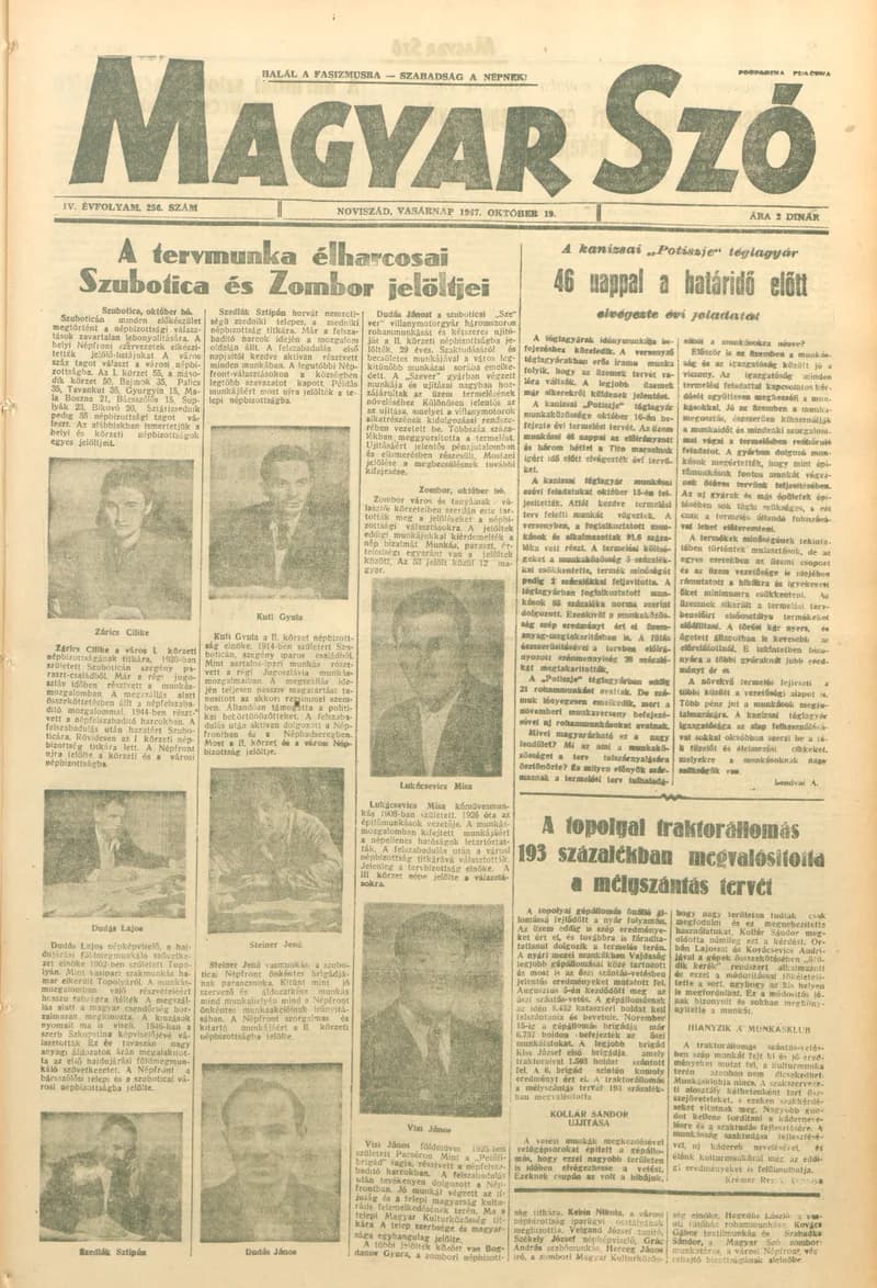 Magyar Szó, 4. évf. 1947. október 19. 256. sz. 1–8. oldal