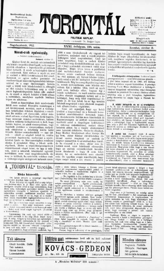 Torontál, 31. évf. 1902. október 18. 239. sz.