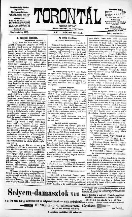 Torontál, 28. évf. 1899. szeptember 4. 202. sz.