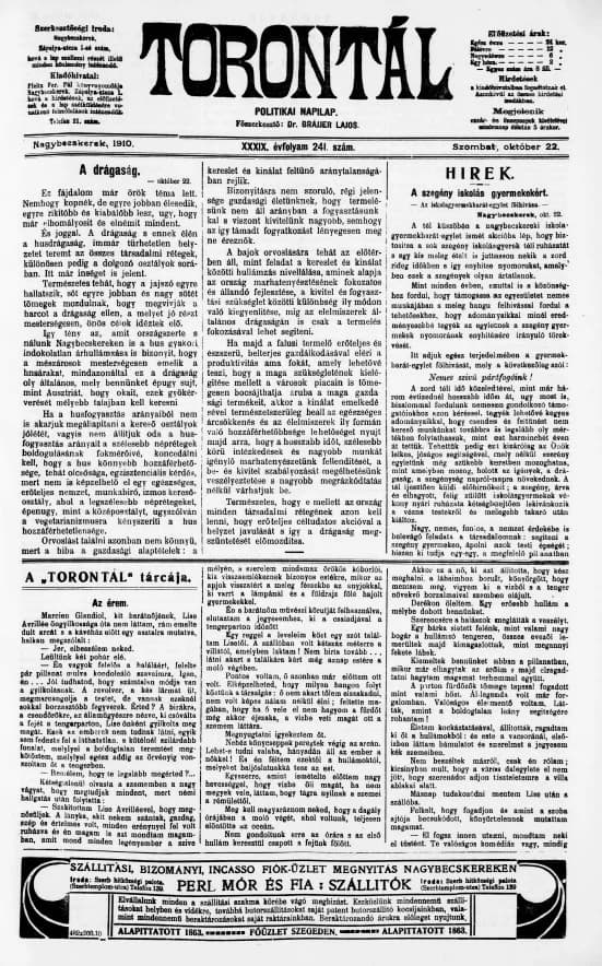 Torontál, 39. évf. 1910. október 22. 241. sz.