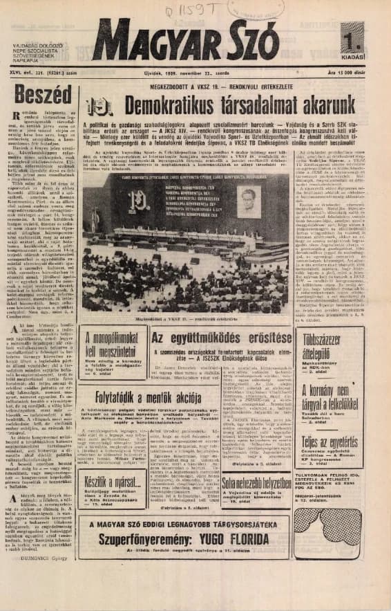 Magyar Szó, 46. évf. 1989. november 22. 321. sz. 1–16. oldal