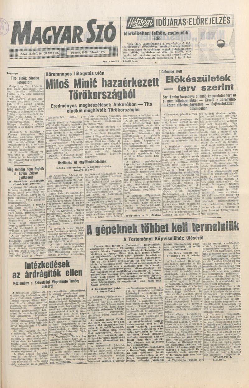 Magyar Szó, 33. évf. 1976. február 27. 56. sz. 1–16. oldal