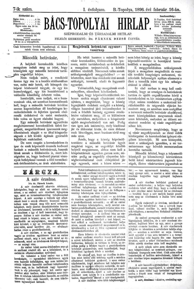 Bács-Topolyai Hirlap, 1. évf. 1896. február 16. 7. sz.