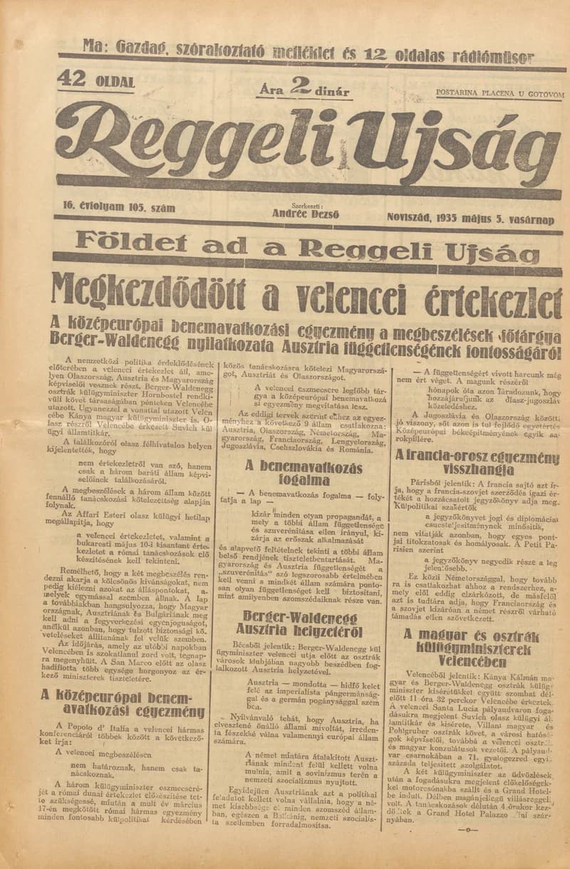 Reggeli Újság, 16. évf. 1935. május 5. 105. sz.