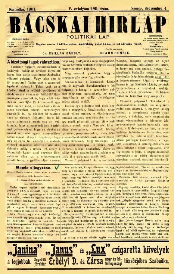Bácskai Hirlap, 5. évf. 1901. december 4. 189. sz.