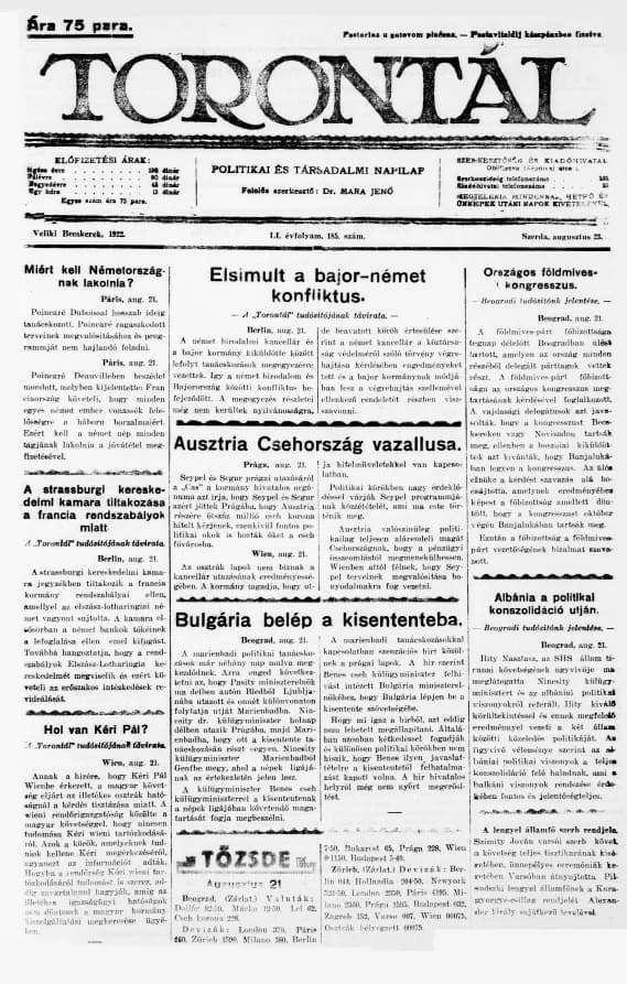 Torontál, 51. évf. 1922. augusztus 23. 185. sz.
