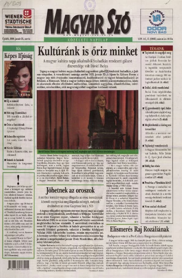 Magyar Szó, 65. évf. 2008. január 23. 17. sz. 1–20. oldal