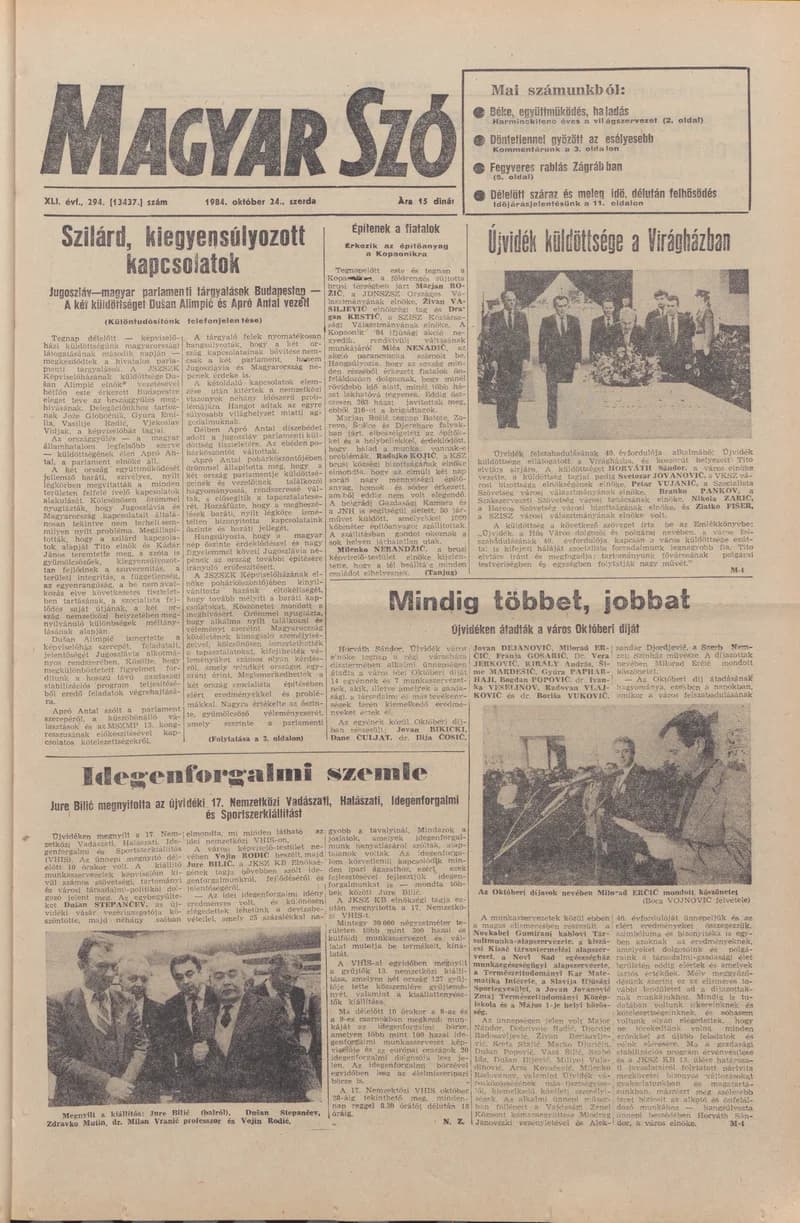 Magyar Szó, 41. évf. 1984. október 24. 294. sz. 1–16. oldal
