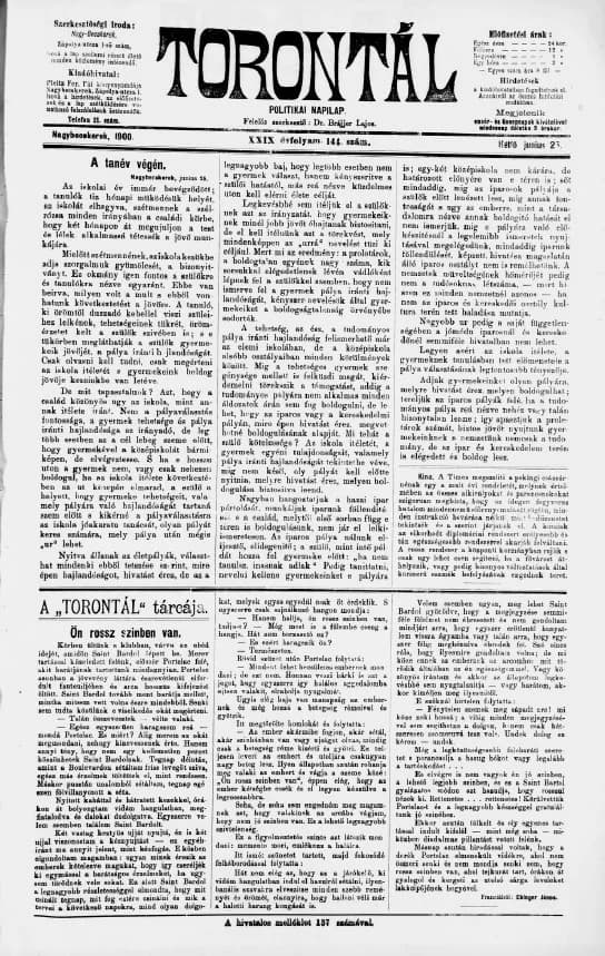 Torontál, 29. évf. 1900. június 25. 144. sz.