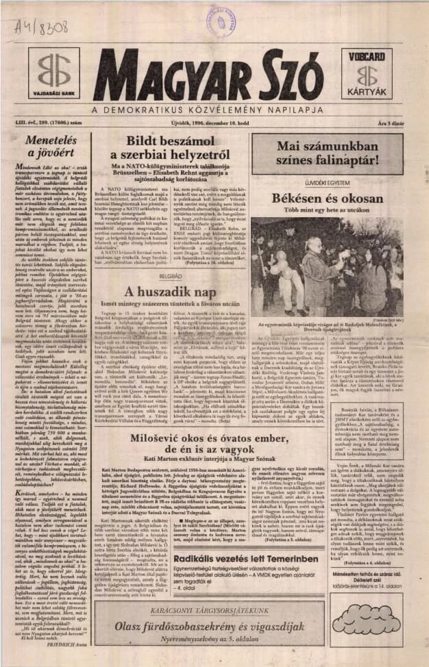 Magyar Szó, 53. évf. 1996. december 10. 289. sz. 1–16. oldal