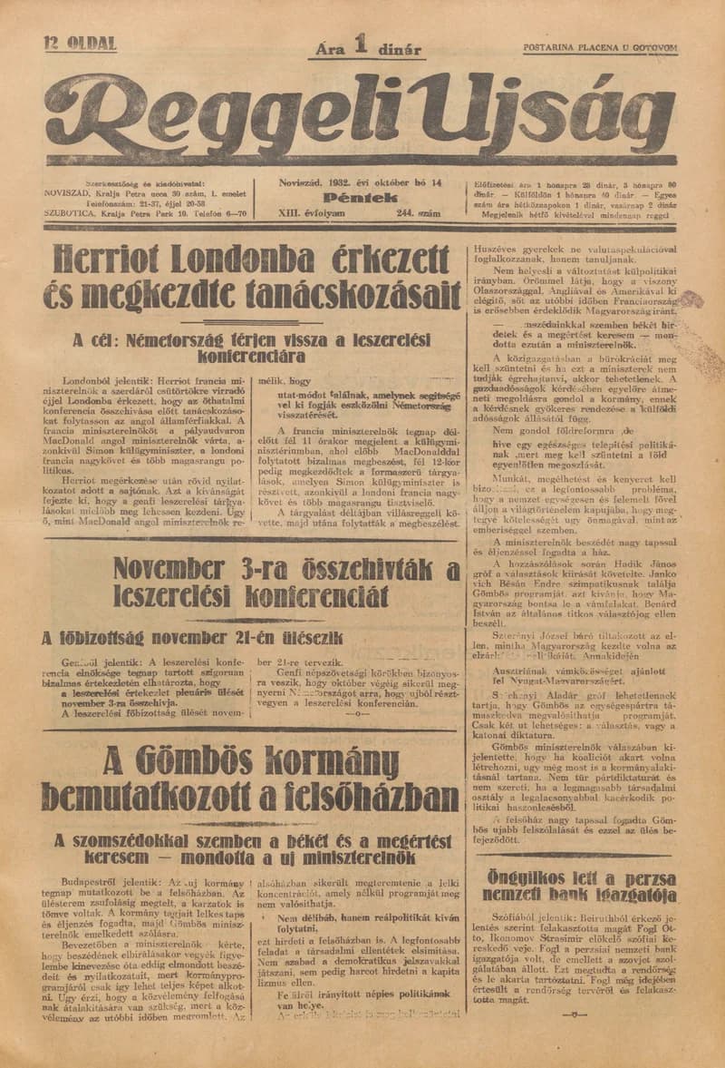 Reggeli Újság, 13. évf. 1932. október 14. 244. sz.