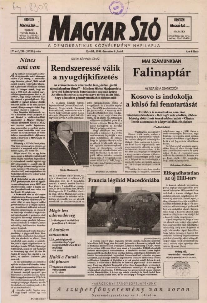 Magyar Szó, 55. évf. 1998. december 8. 290. sz. 1–16. oldal