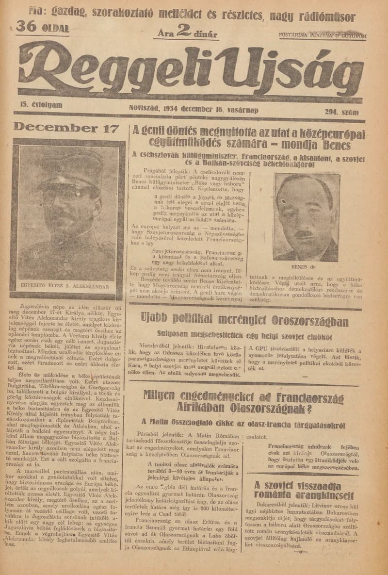 Reggeli Újság, 15. évf. 1934. december 16. 294. sz.
