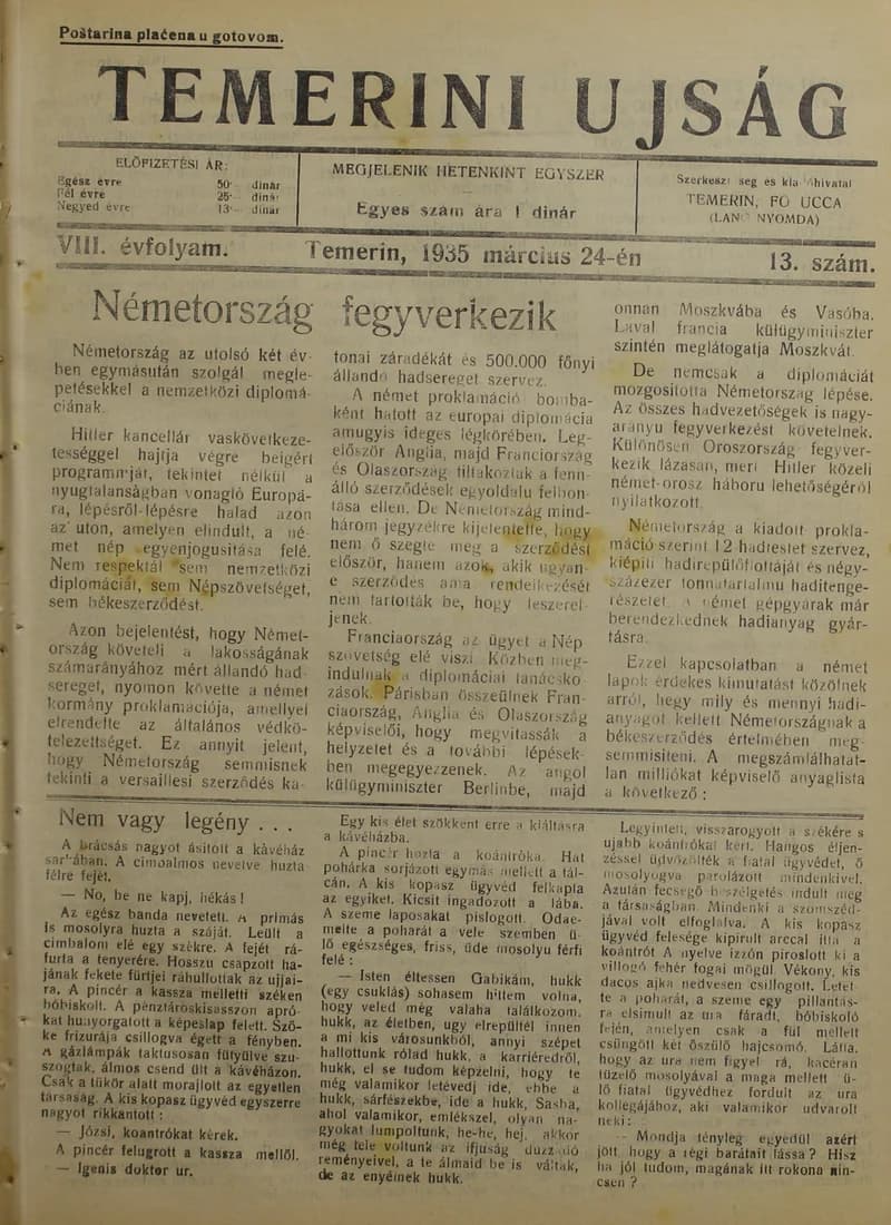 Temerini Újság 1928-1944, 8. évf. 1934. március 24. 13. sz.