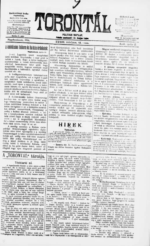Torontál, 33. évf. 1904. április 12. 83. sz.