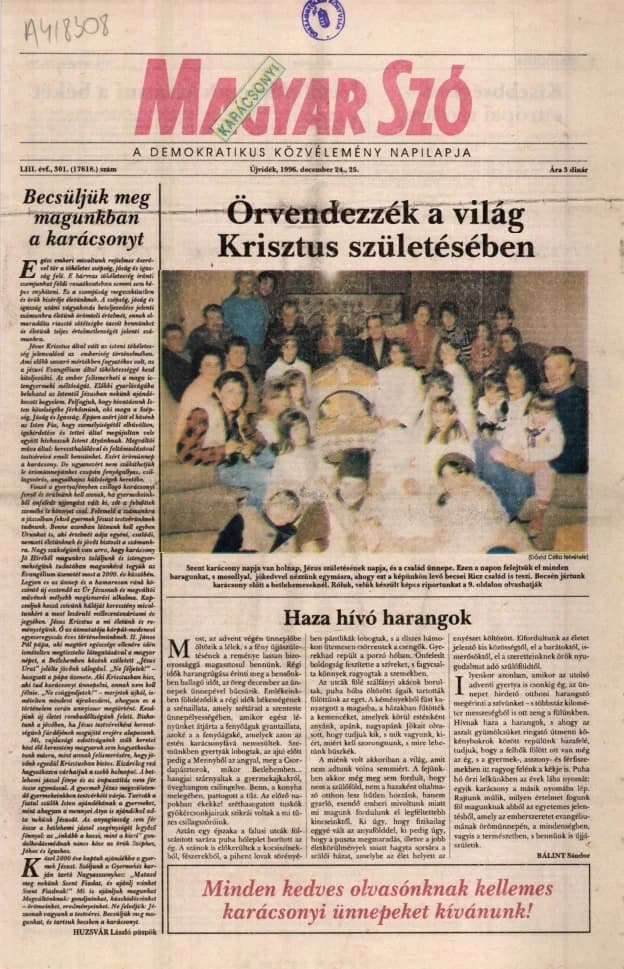 Magyar Szó, 53. évf. 1996. december 24. – 25. 301. sz. 1–28. oldal