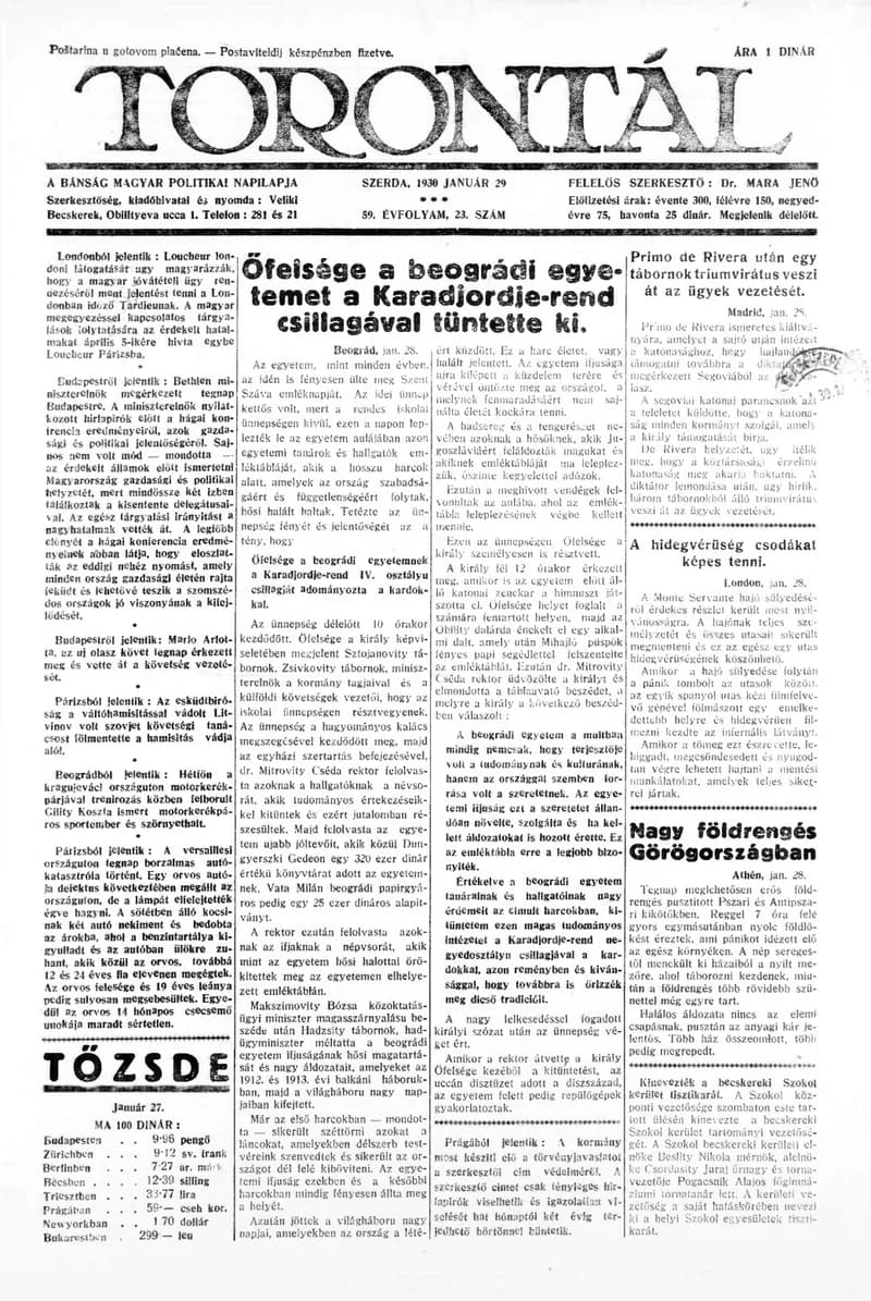 Torontál, 59. évf. 1930. január 29. 23. sz.