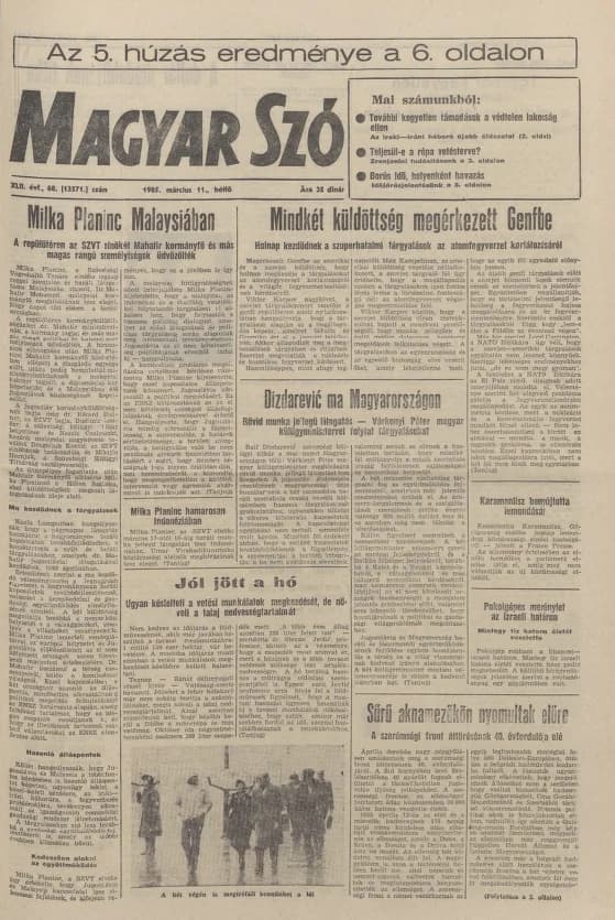 Magyar Szó, 42. évf. 1985. március 11. 68. sz. 1–16. oldal