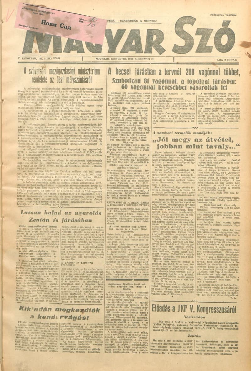 Magyar Szó, 5. évf. 1948. augusztus 12. 192. sz. 1–4. oldal