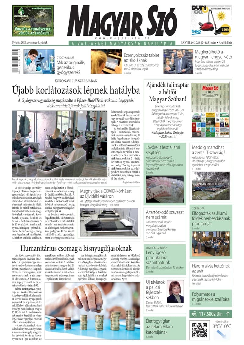Magyar Szó, 77. évf. 2020. december 4. 280. sz. 1–16. oldal