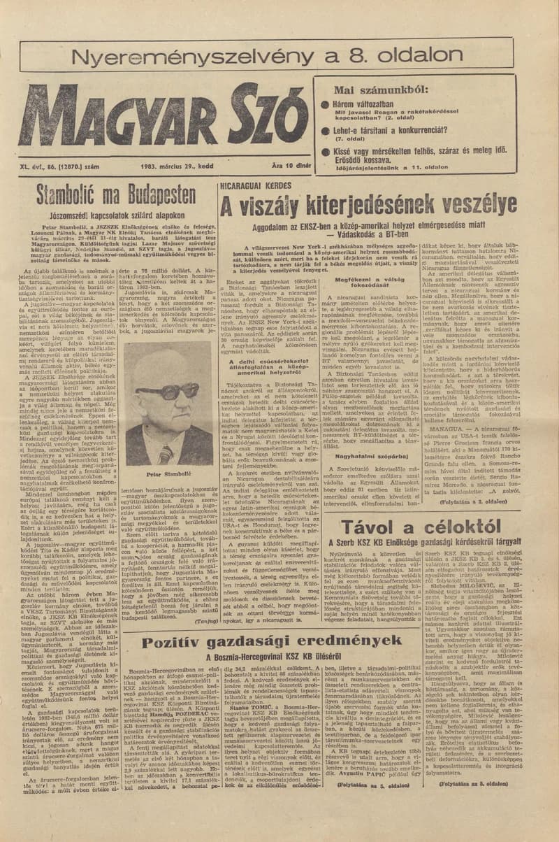 Magyar Szó, 40. évf. 1983. március 29. 86. sz. 1–20. oldal