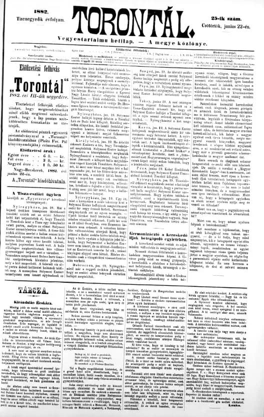 Torontál, 11. évf. 1882. június 22. 25. sz.