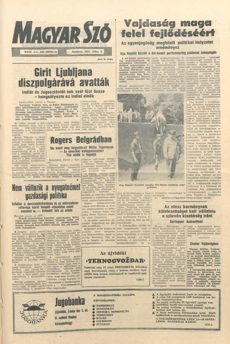 Magyar Szó, 29. évf. 1972. július 8. 186. sz. 1–16. oldal