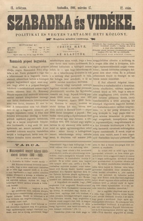 Szabadka és vidéke II, 9. évf. 1901. március 17. 12. sz.