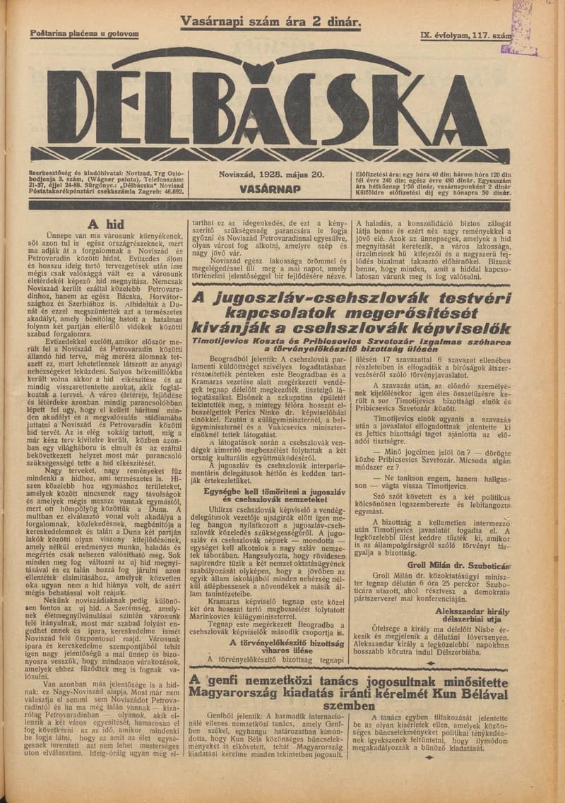 Délbácska, 9. évf. 1928. május 20. 117. sz.