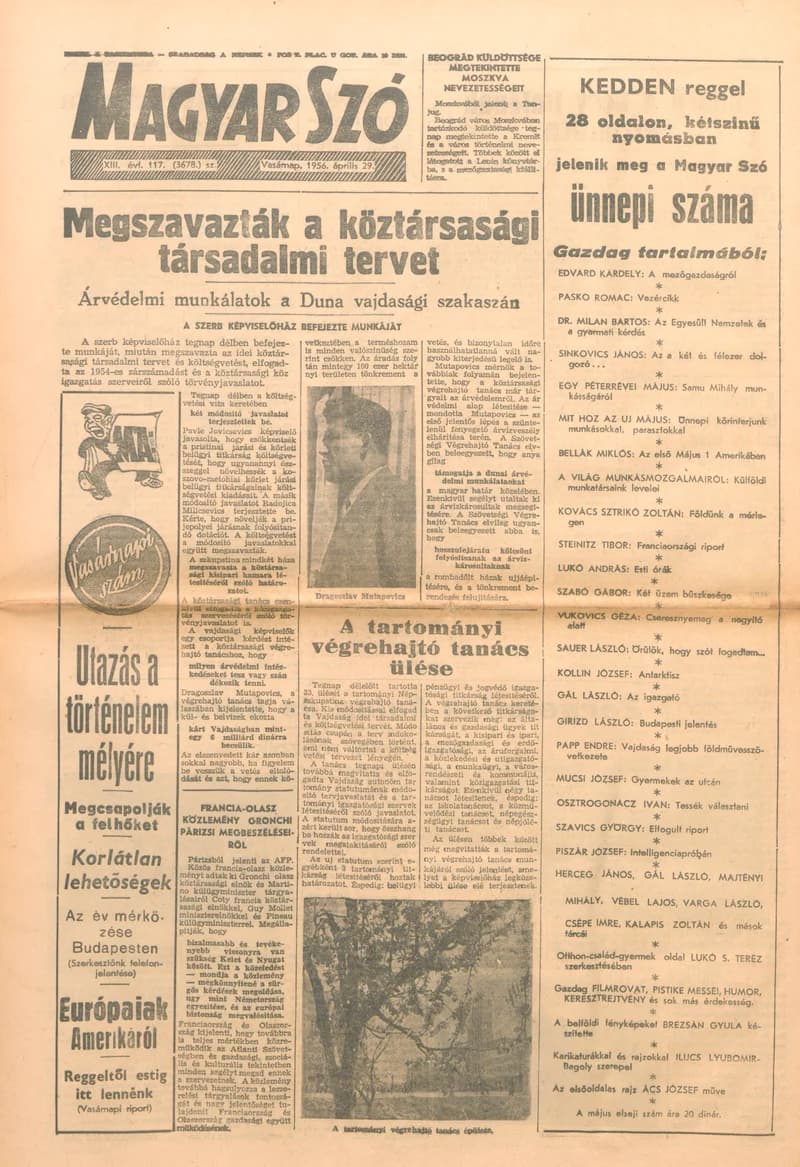 Magyar Szó, 13. évf. 1956. április 29. 117. sz. 1–20. oldal