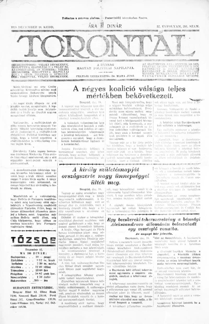 Torontál, 57. évf. 1928. december 18. 291. sz.