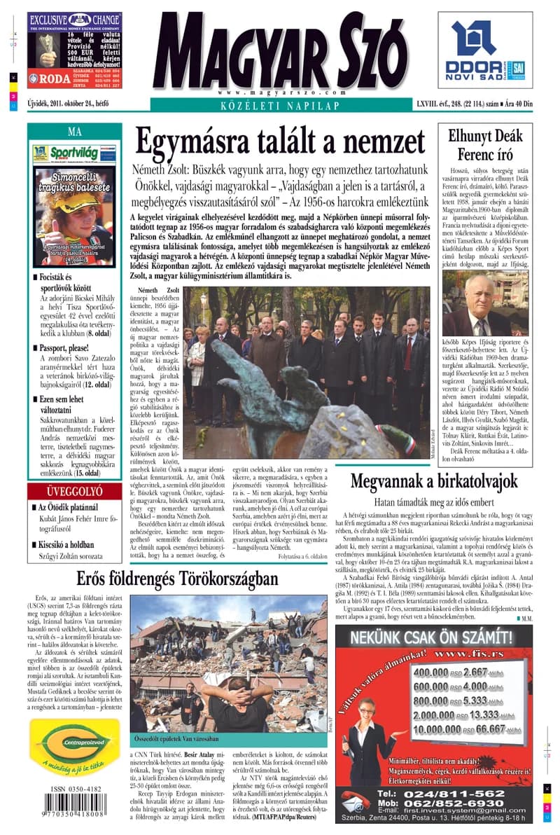 Magyar Szó, 68. évf. 2011. október 24. 248. sz. 1–16. oldal