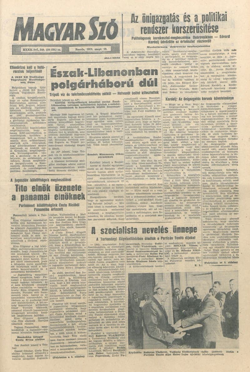 Magyar Szó, 32. évf. 1975. szeptember 10. 249. sz.