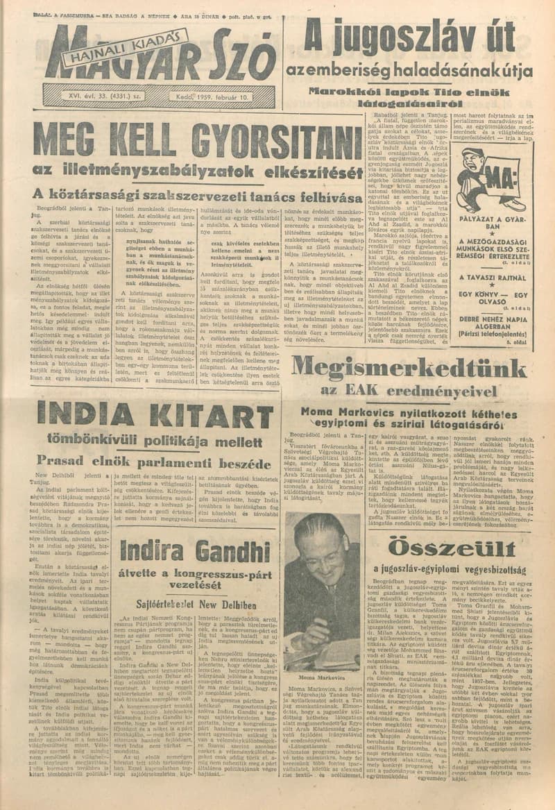 Magyar Szó, 16. évf. 1959. február 10. 33. sz. 1–16. oldal