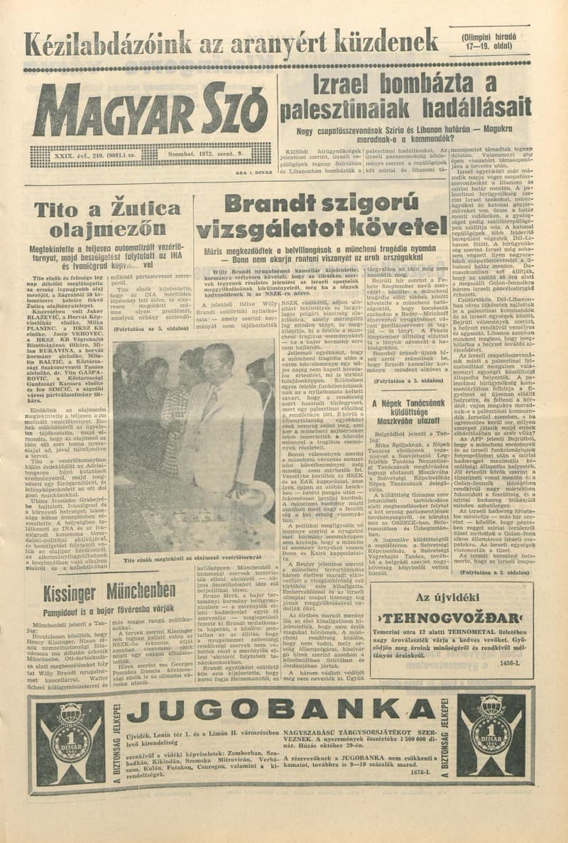 Magyar Szó, 29. évf. 1972. szeptember 9. 249. sz. 1–20. oldal