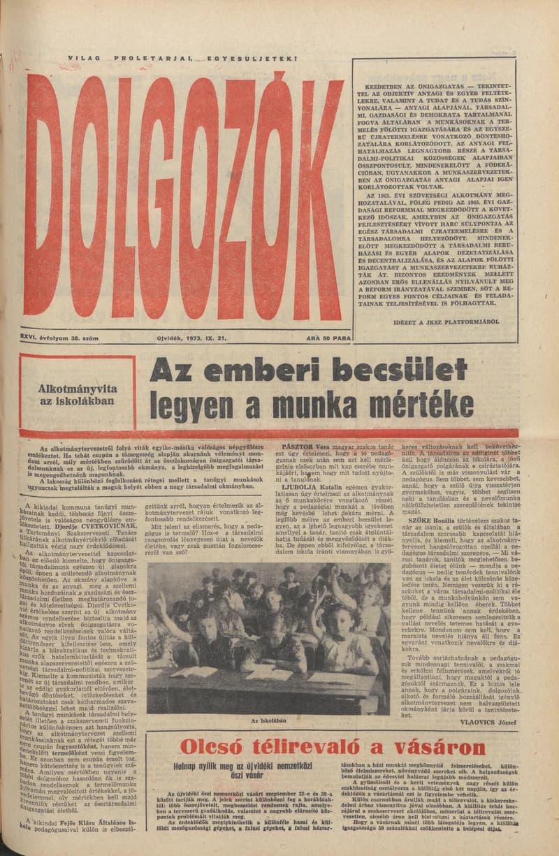 Dolgozók, 27. évf. 1973. szeptember 21. 38. sz.