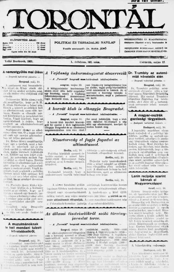 Torontál, 50. évf. 1921. május 12. 102. sz.