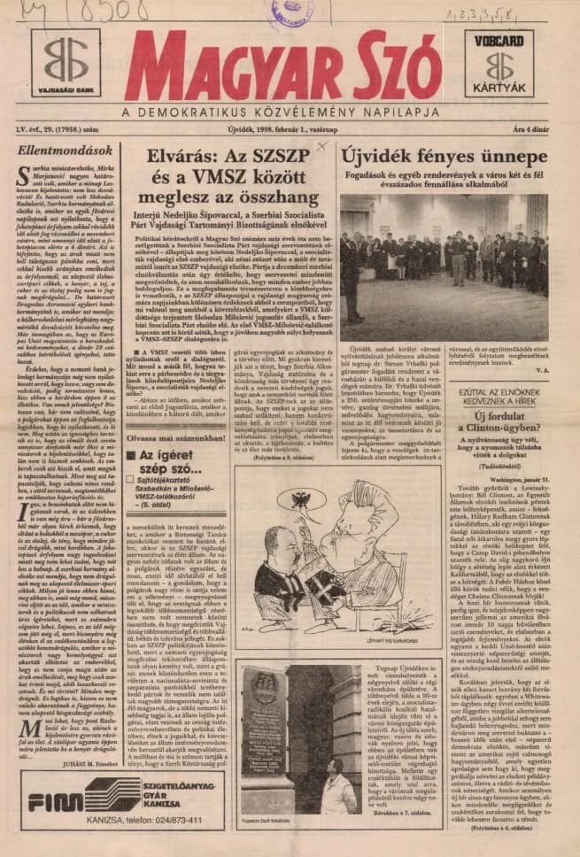 Magyar Szó, 55. évf. 1998. február 1. 29. sz.