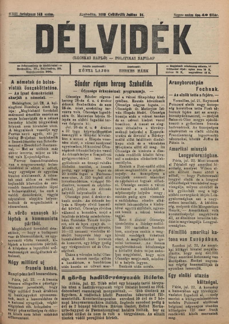 Délvidék, 13. évf. 1919. július 24. 143. sz.