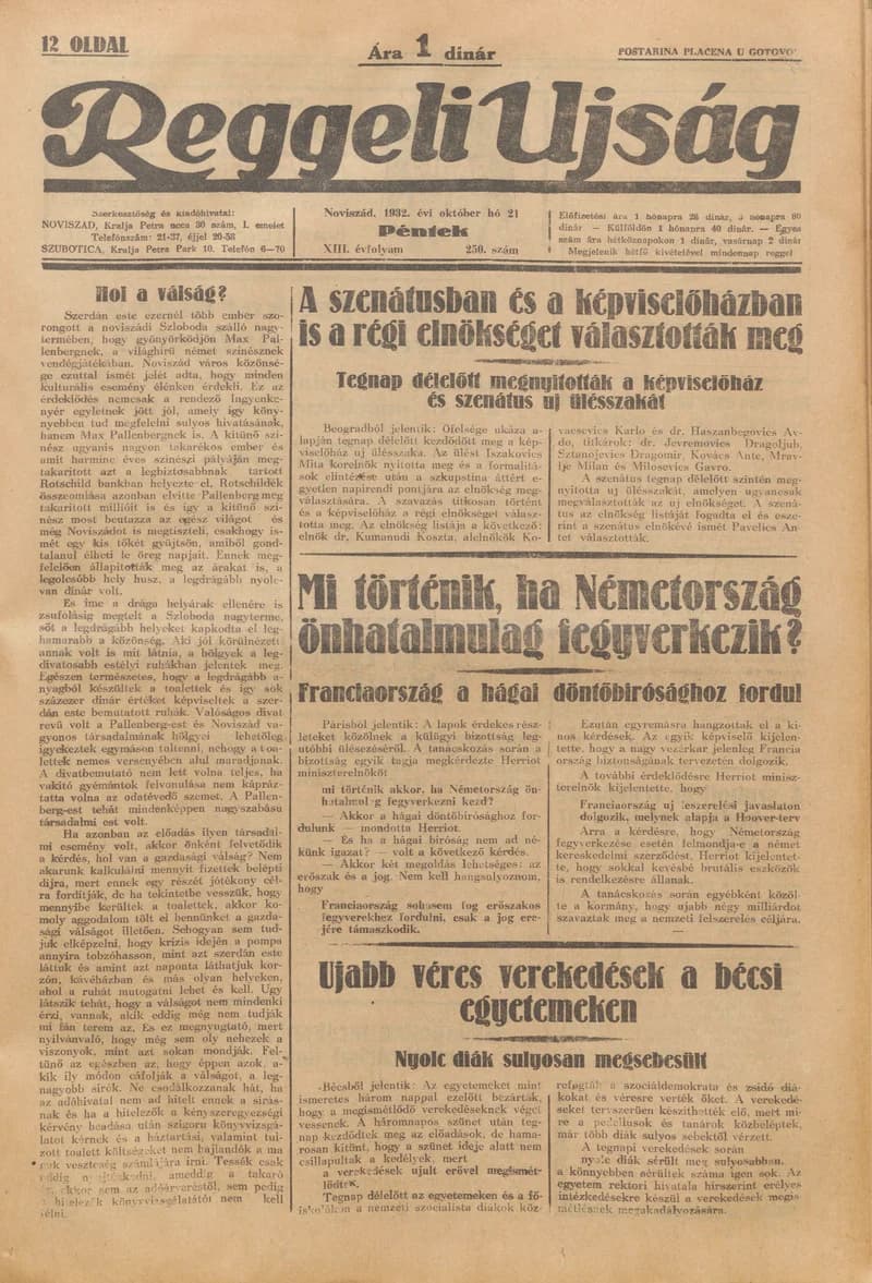 Reggeli Újság, 13. évf. 1932. október 21. 250. sz.