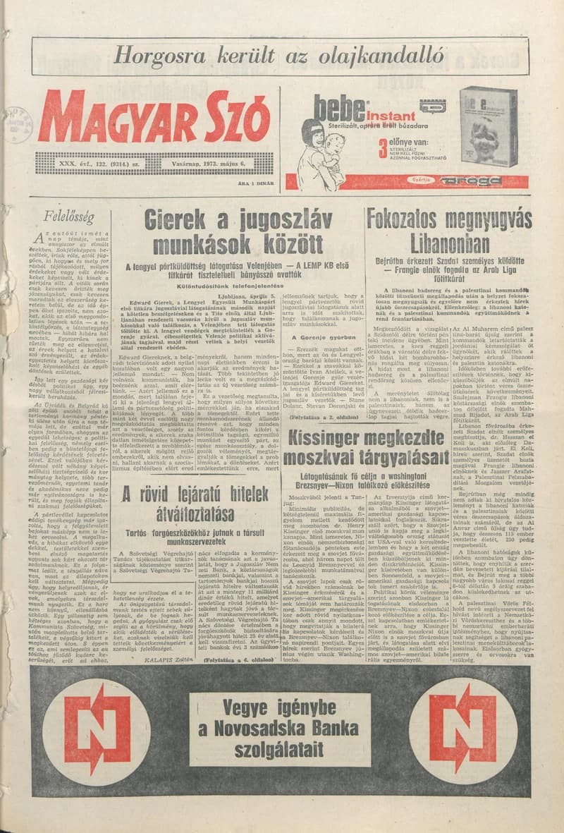 Magyar Szó, 30. évf. 1973. május 6. 122. sz. 1–32. oldal