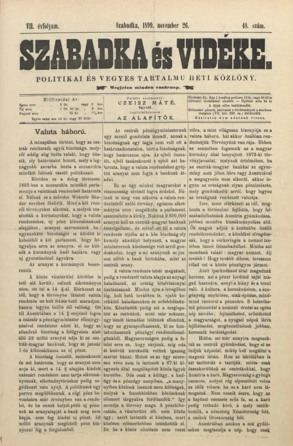 Szabadka és vidéke II, 7. évf. 1899. november 26. 48. sz.