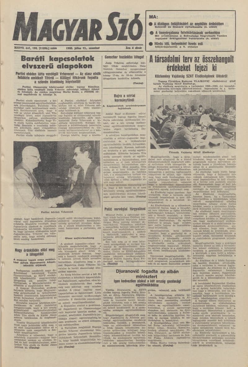 Magyar Szó, 37. évf. 1980. július 12. 190. sz. 1–24. oldal